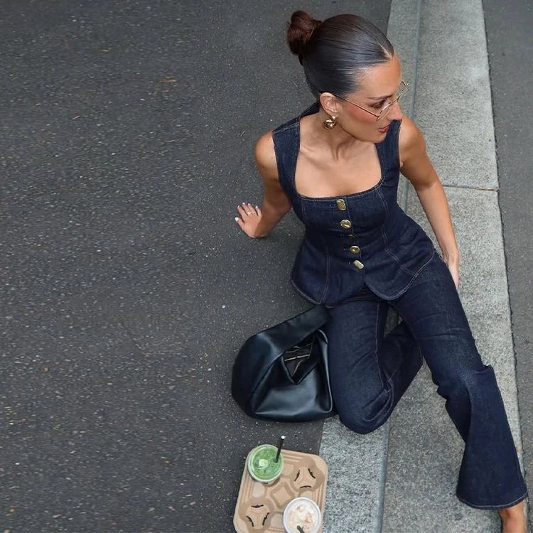 Immagine di Dark Denim Sleeveless Top And Pants Set 2