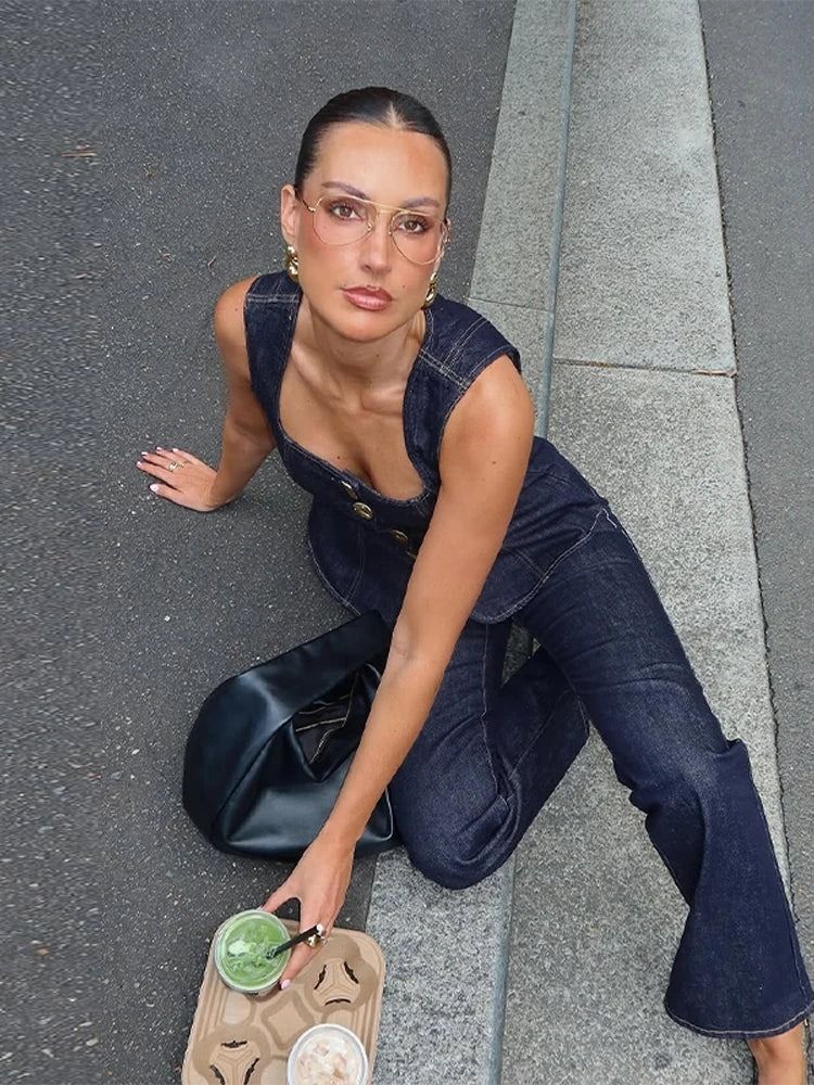 Immagine di Dark Denim Sleeveless Top And Pants Set 3