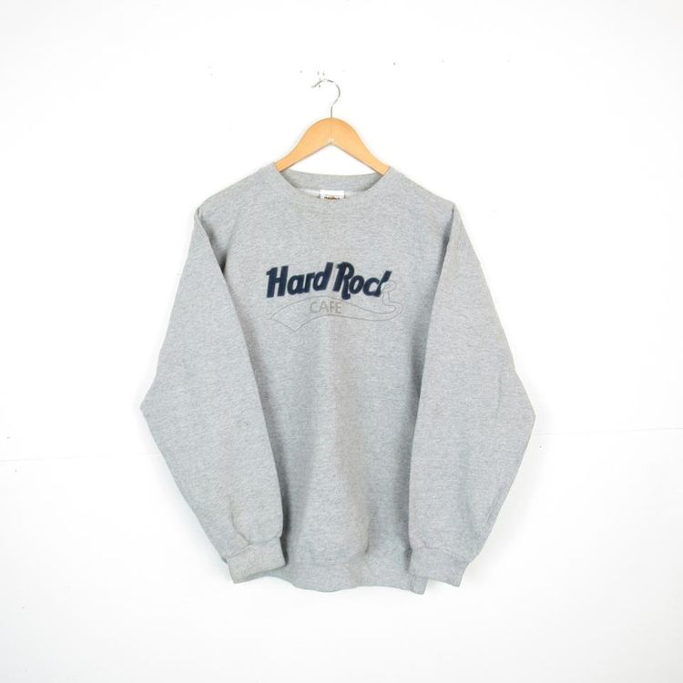 Hard Rock Cafe VINTAGE MENS HARD ROCK CAFE GREY EMBOSSED LOGO CREWNECK SWEATSHIRT JUMPER product image