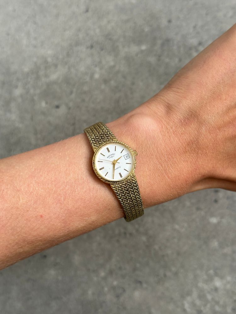 Rotary 1980s Gold Plated Quartz Bracelet Logo Watch obraz 11