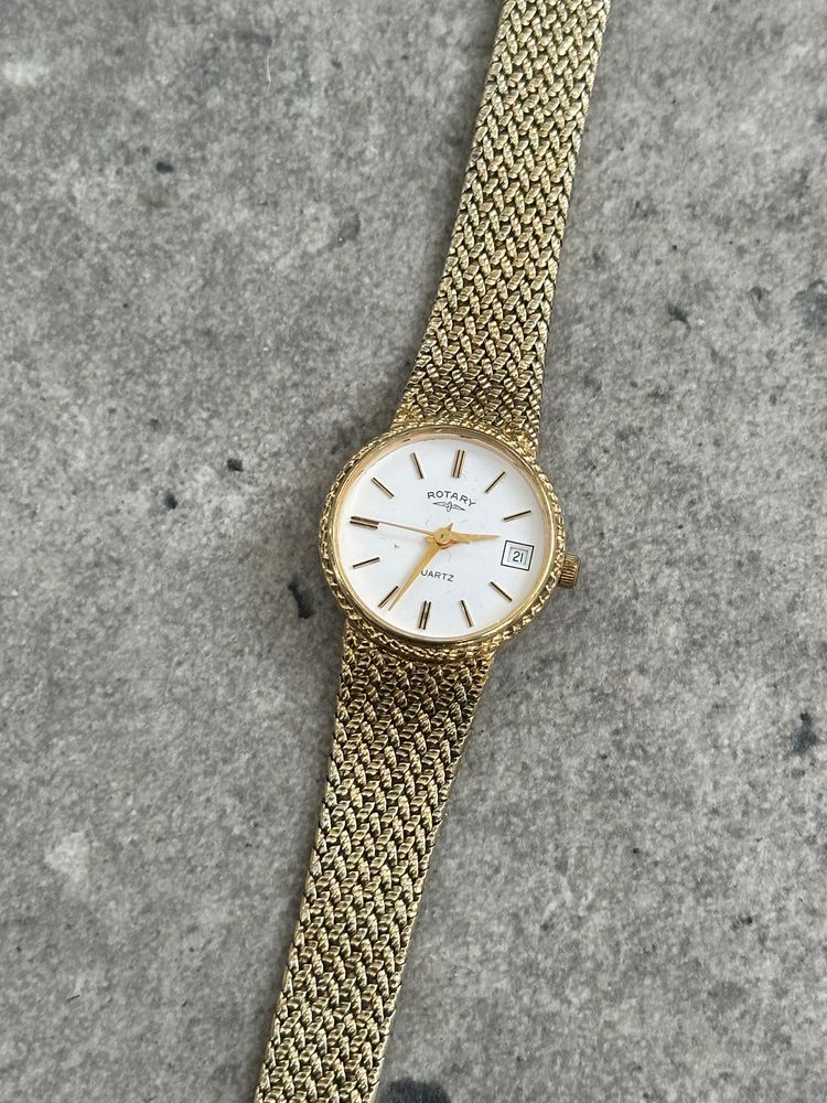 Rotary 1980s Gold Plated Quartz Bracelet Logo Watch obraz 5