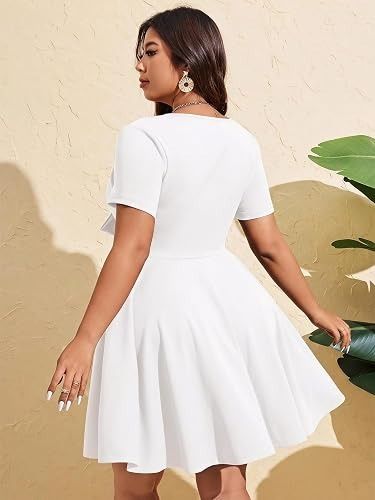 White Short Sleeve Dress With Front Bow image 4