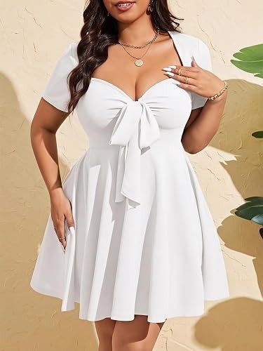 White Short Sleeve Dress With Front Bow image 3