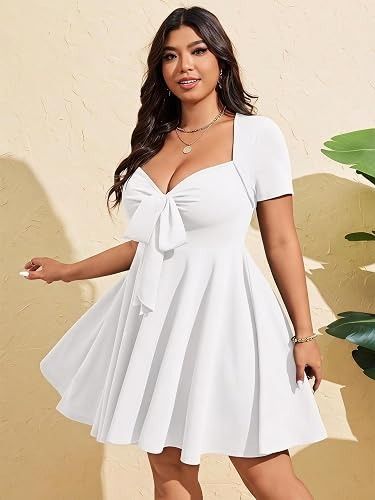 White Short Sleeve Dress With Front Bow image 2