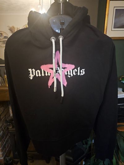 Women's Palm Angels Black Hoodie With Pink Star Logo