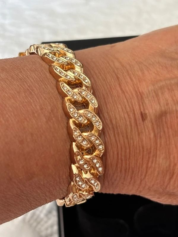Gold-Tone Chain Link Bracelet With Rhinestones obraz 1