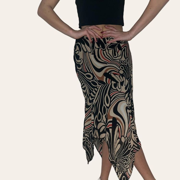 Patterned Asymmetrical Mesh Midi Skirt image 1