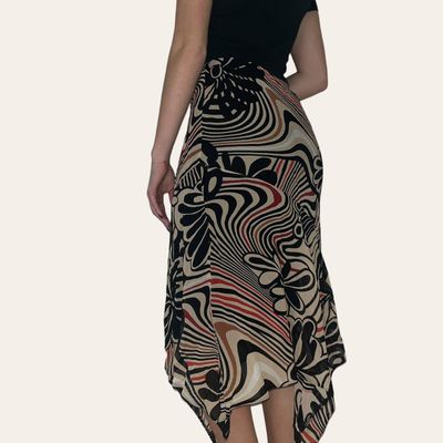 Patterned Asymmetrical Mesh Midi Skirt