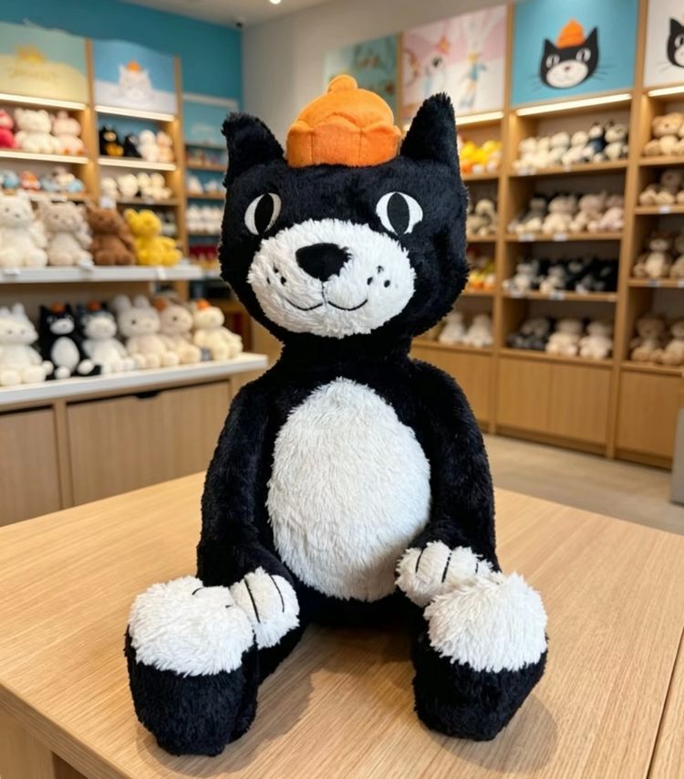 CAT Black And White Cat Plush Toy With Orange Hat product image