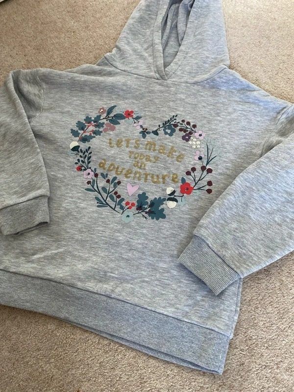 Grey Hoodie With Floral Heart Design image 2