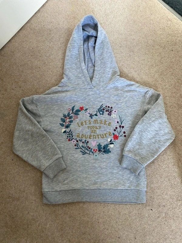 Grey Hoodie With Floral Heart Design image 1