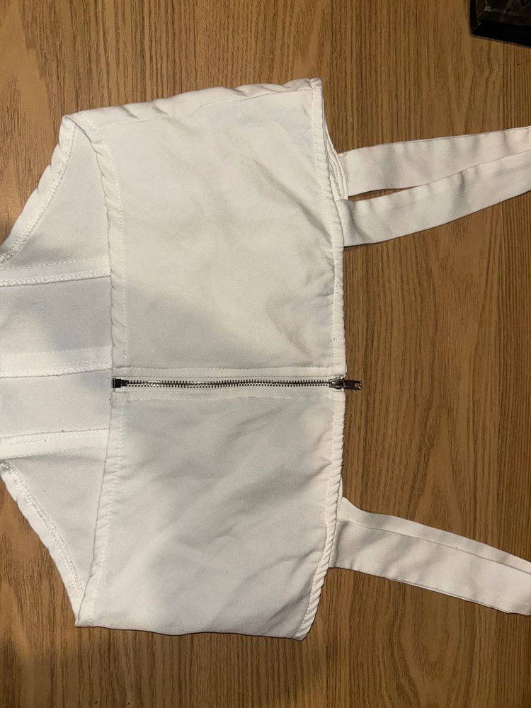 White Cropped Bustier Top With Zipper 2