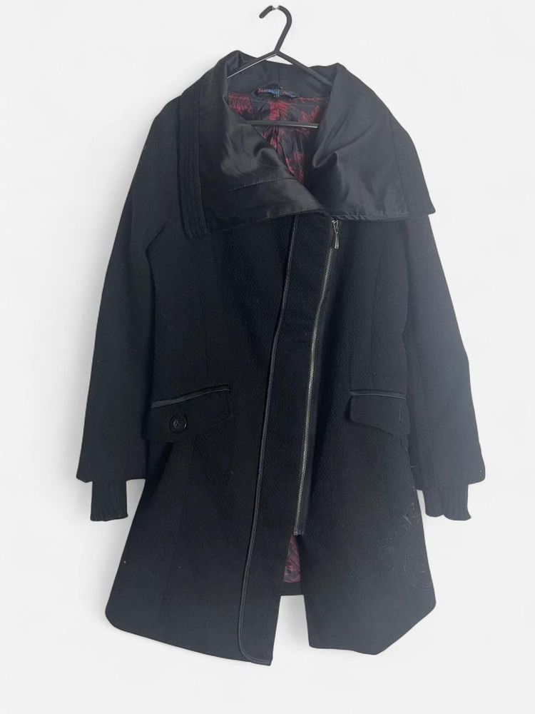 Desigual Black Coat With Asymmetrical Zipper