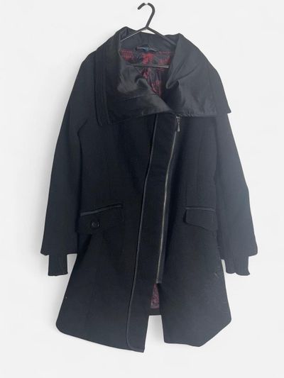 Desigual Black Coat With Asymmetrical Zipper