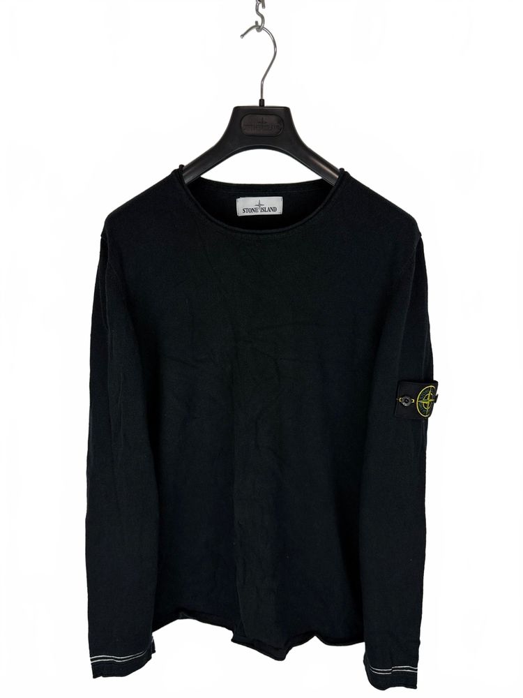 Maglione nero con strisce sui polsini Stone Island - Taglia XL