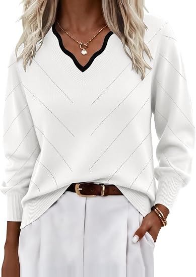 Immagine di White V-Neck Sweater With Black Trim 1