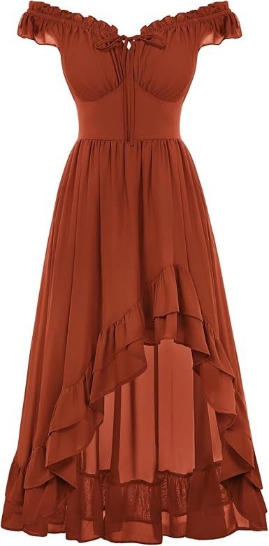 Rust Brown Ruffled High-Low Dress