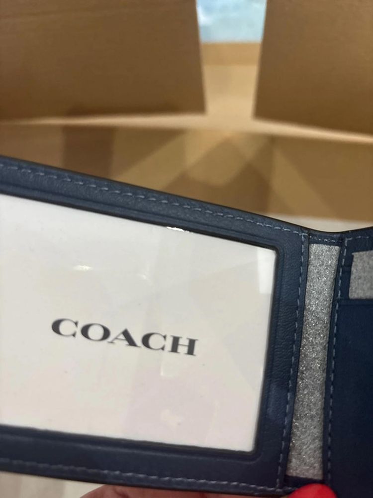 Coach 3 in 1 Leather Wallet with Whipstitch Deep Blue & Chalk Genuine with tag imagen 4