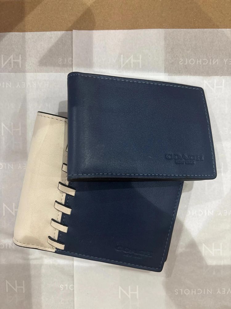 Coach 3 in 1 Leather Wallet with Whipstitch Deep Blue & Chalk Genuine with tag imagen 1