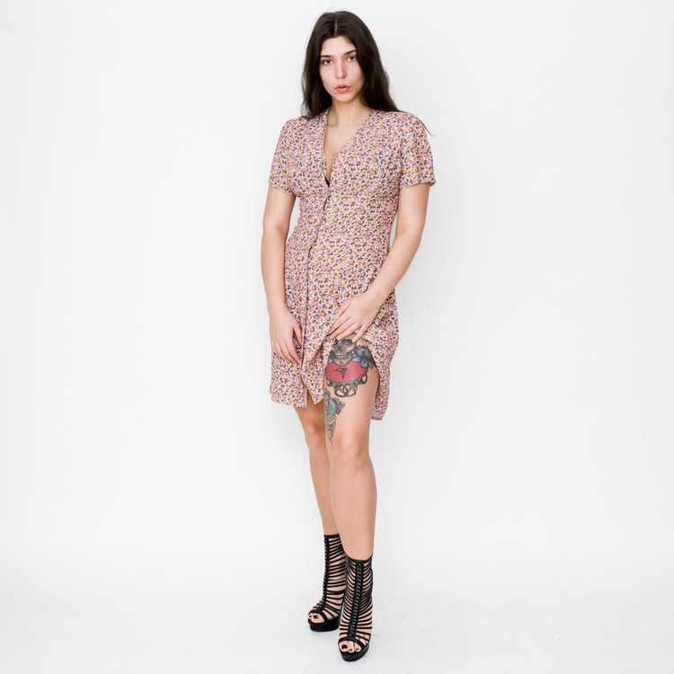 New Look Vintage 90s floral print summer mini dress in beige / pink product image