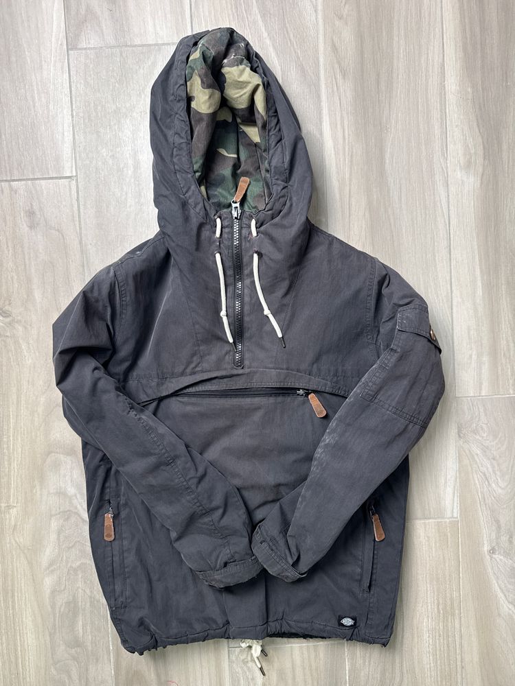 Black Hooded Jacket With Camouflage Lining