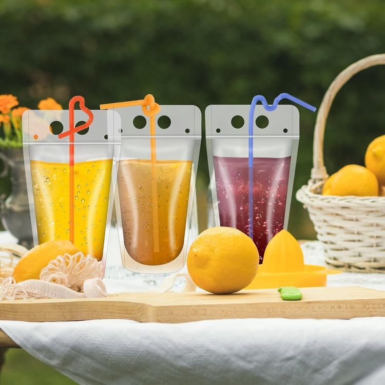 Clear Reusable Drink Pouches With Colorful Straws image 3