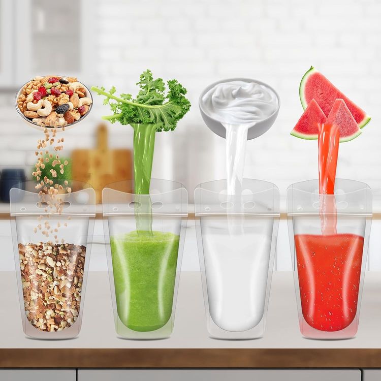 Clear Reusable Drink Pouches With Colorful Straws image 2