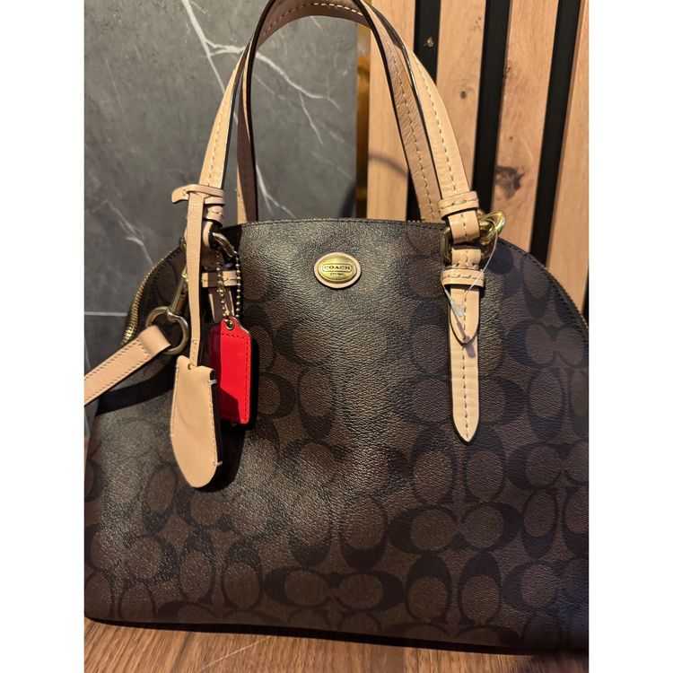 Luxury handbag / shoulder bag Coach monogram brown and light nude leather (Dome Satchel Model) imagen 9