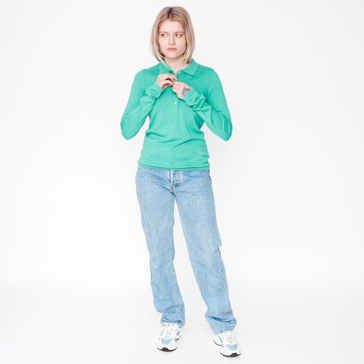 Vintage 90s long sleeve polo sweatshirt in green 4