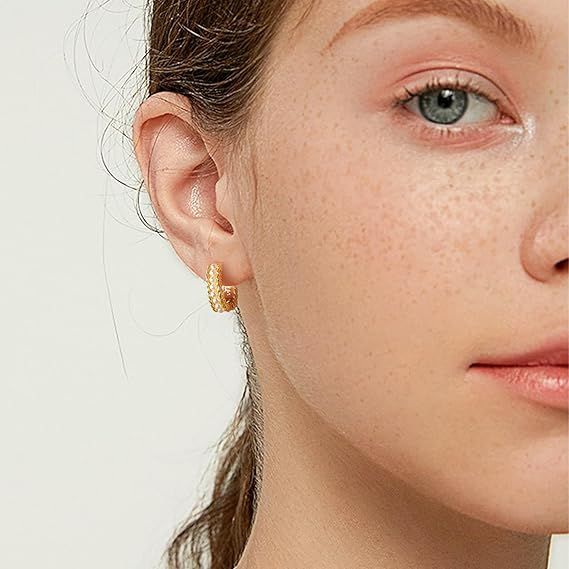 Gold Hoop Earrings With Pearls image 3