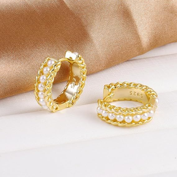 Gold Hoop Earrings With Pearls image 4