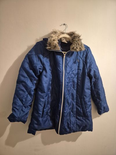 Anne De Lancay Blue Quilted Jacket With Faux Fur Hood
