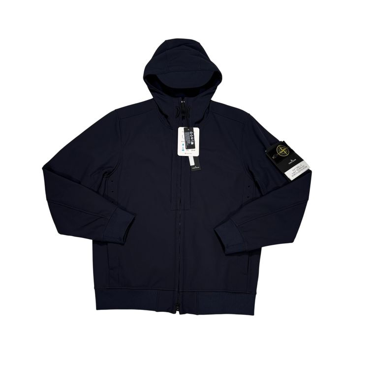 Stone Island Navy Compass Patch Soft Shell-R e.dye Technology in Recycled Polyester Jacket