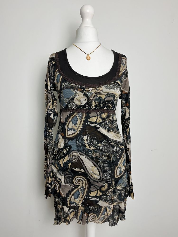 Italian y2k Paisley Print Long Sleeve Dress