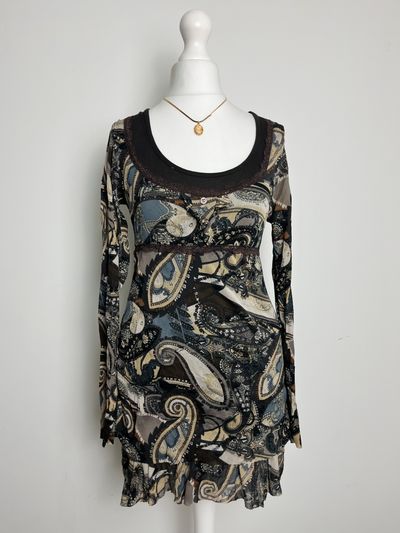 Italian y2k Paisley Print Long Sleeve Dress