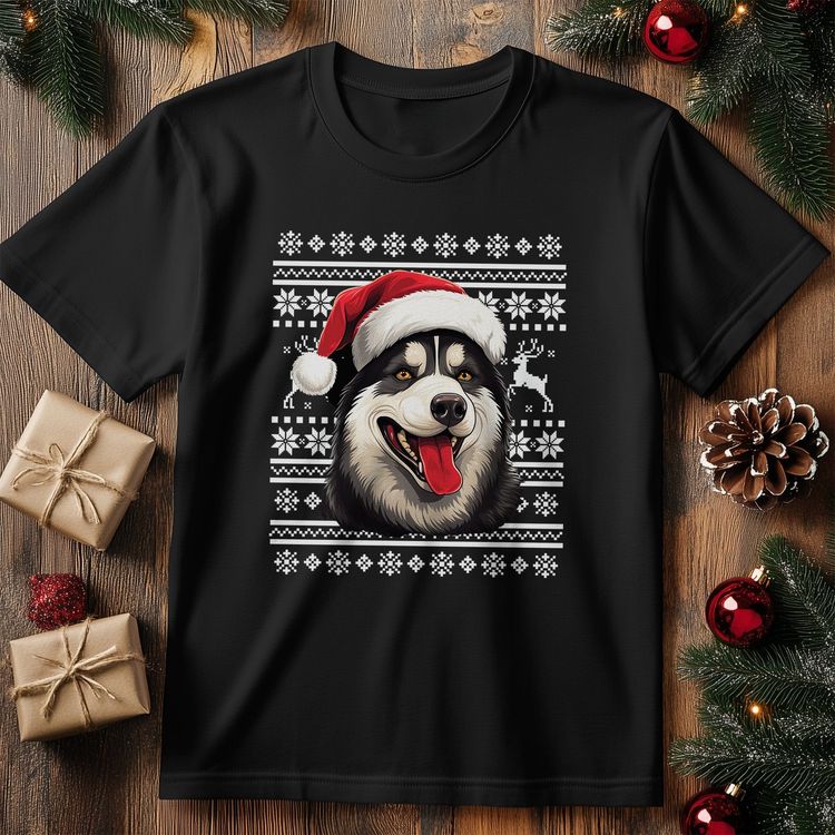 Husky Dog in Santa Hat T-Shirt -