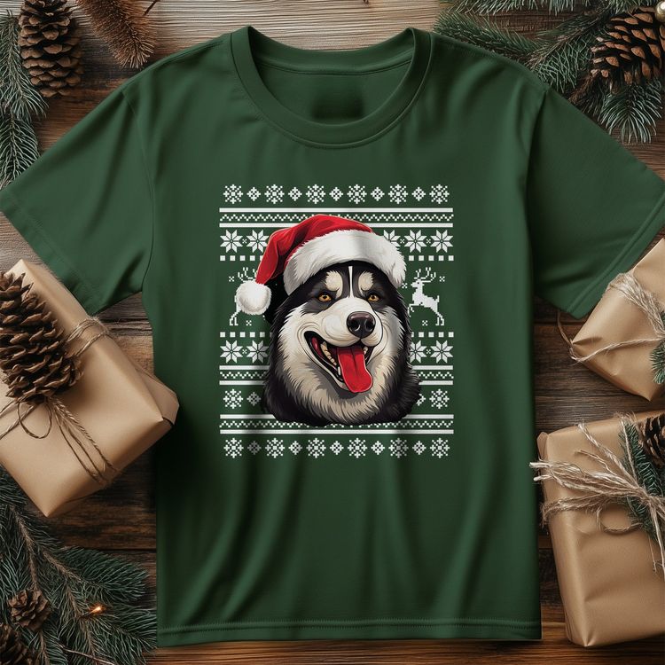 Husky Dog in Santa Hat T-Shirt - 2
