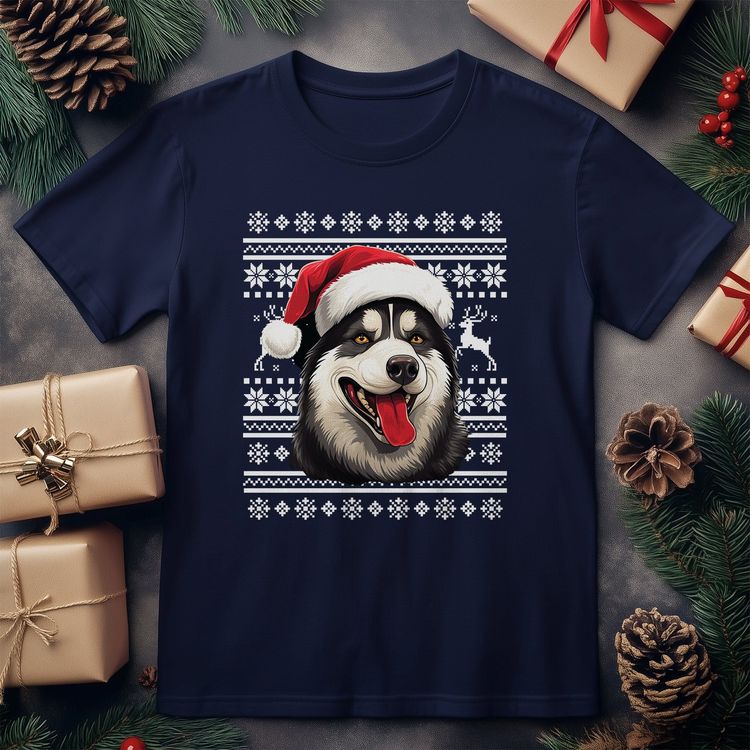 Husky Dog in Santa Hat T-Shirt - 7