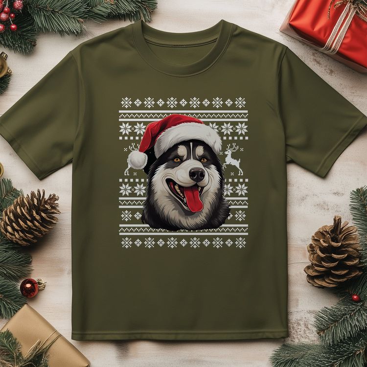 Husky Dog in Santa Hat T-Shirt - 6