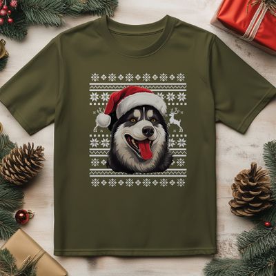 Husky Dog in Santa Hat T-Shirt - 6