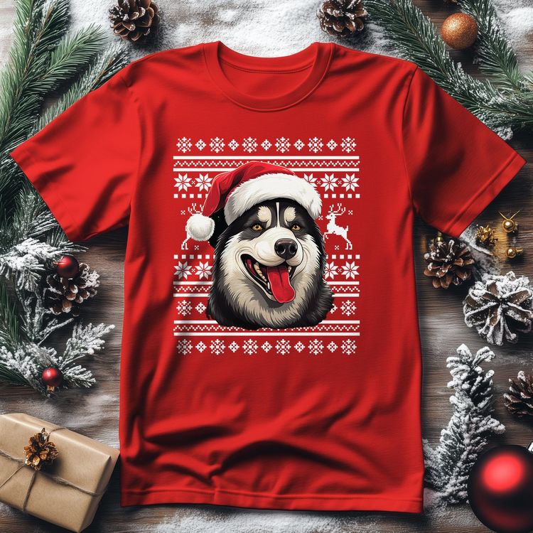 Husky Dog in Santa Hat T-Shirt - 3