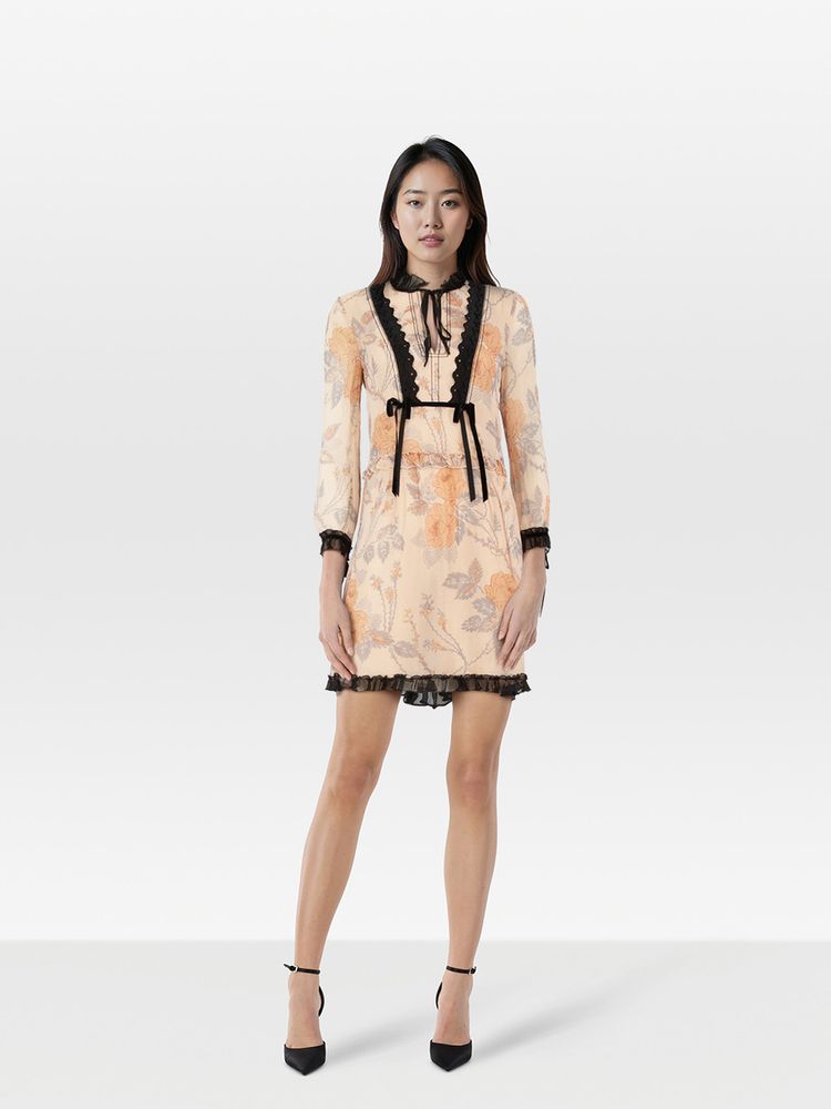Pink Silk Rose Print Dress