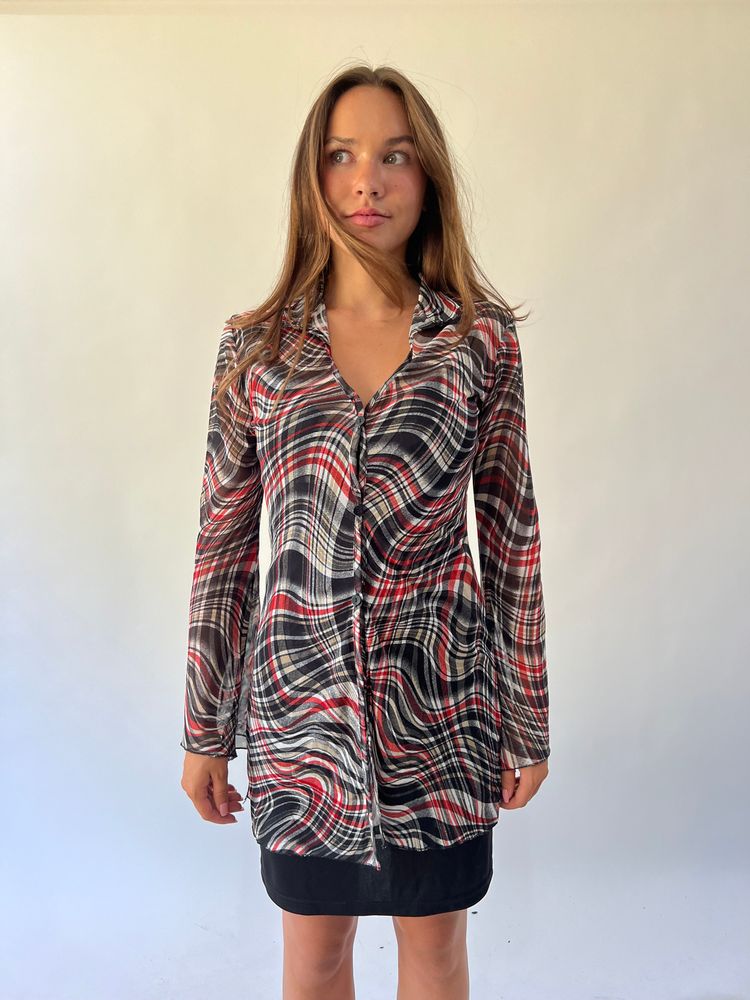back to school drop | medium/small black and red plaid sheer dress image 1