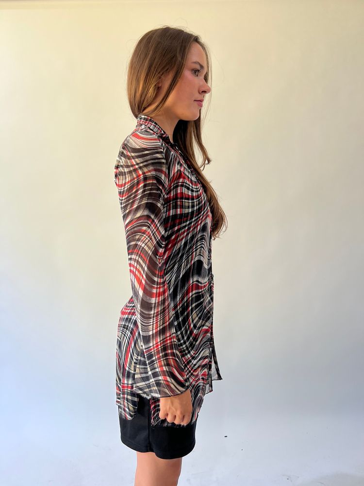 Immagine di back to school drop | medium/small black and red plaid sheer dress 6