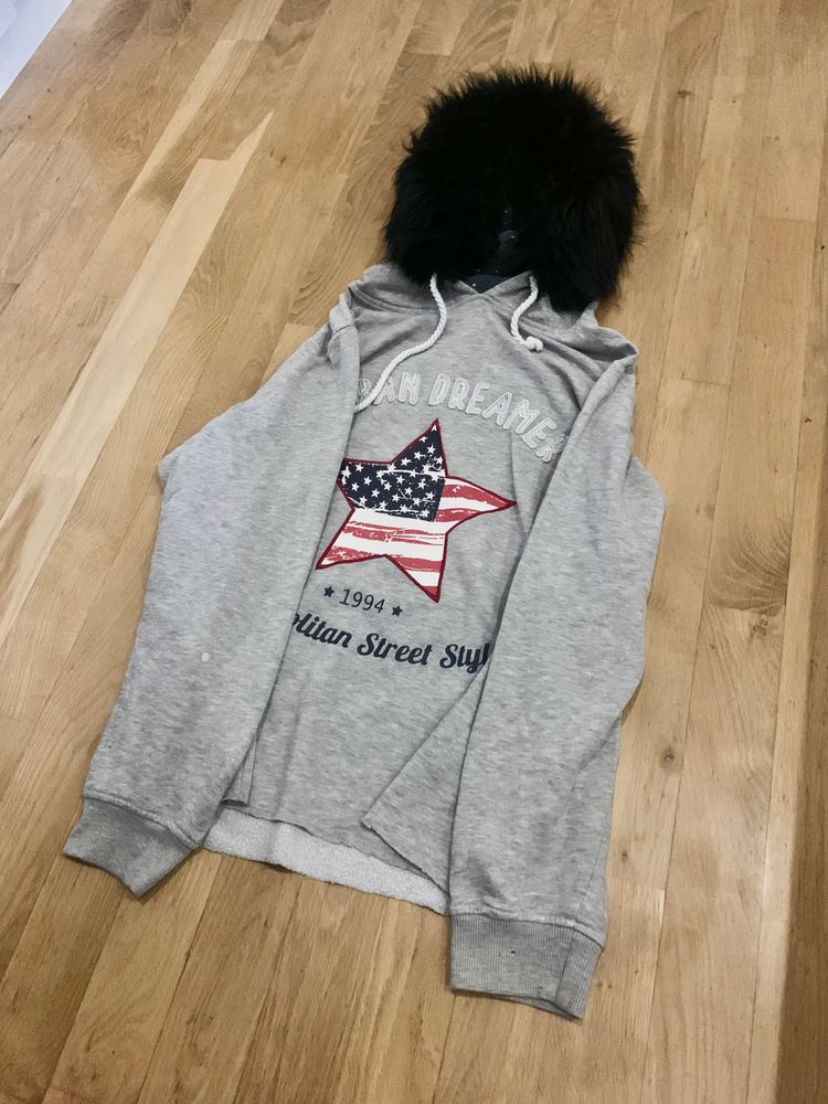 Grey American cropped washed vintage fur hoodie image 1