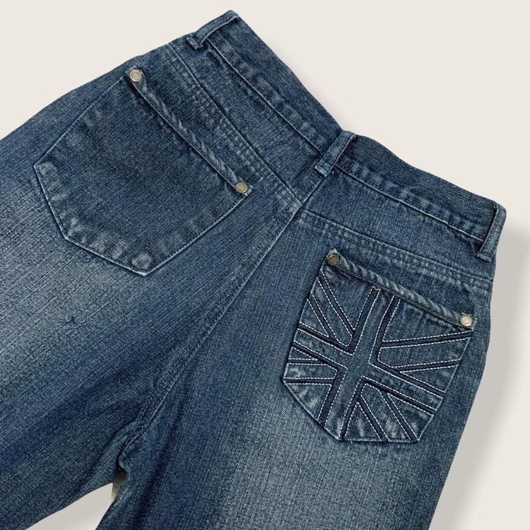 Other Dark blue washed denim wide leg jeans with an appliqué Union Jack flag on the back pocket product image