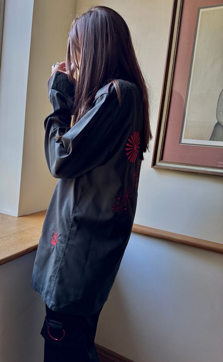 Black Long Sleeve Shirt with Red Floral Prints 2