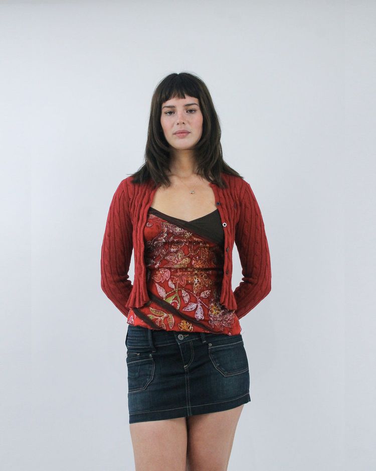 gilmore girls | medium red ralph lauren fringe cropped cardigan