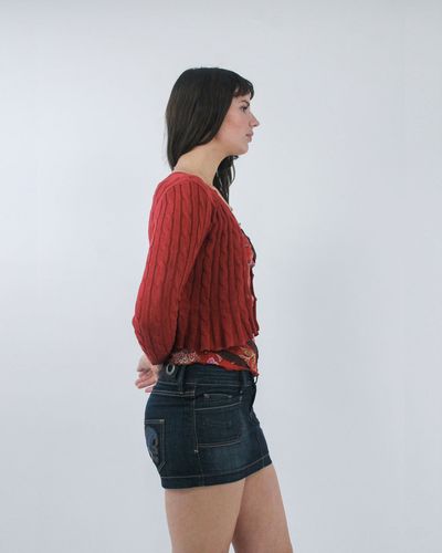 gilmore girls | medium red ralph lauren fringe cropped cardigan 7