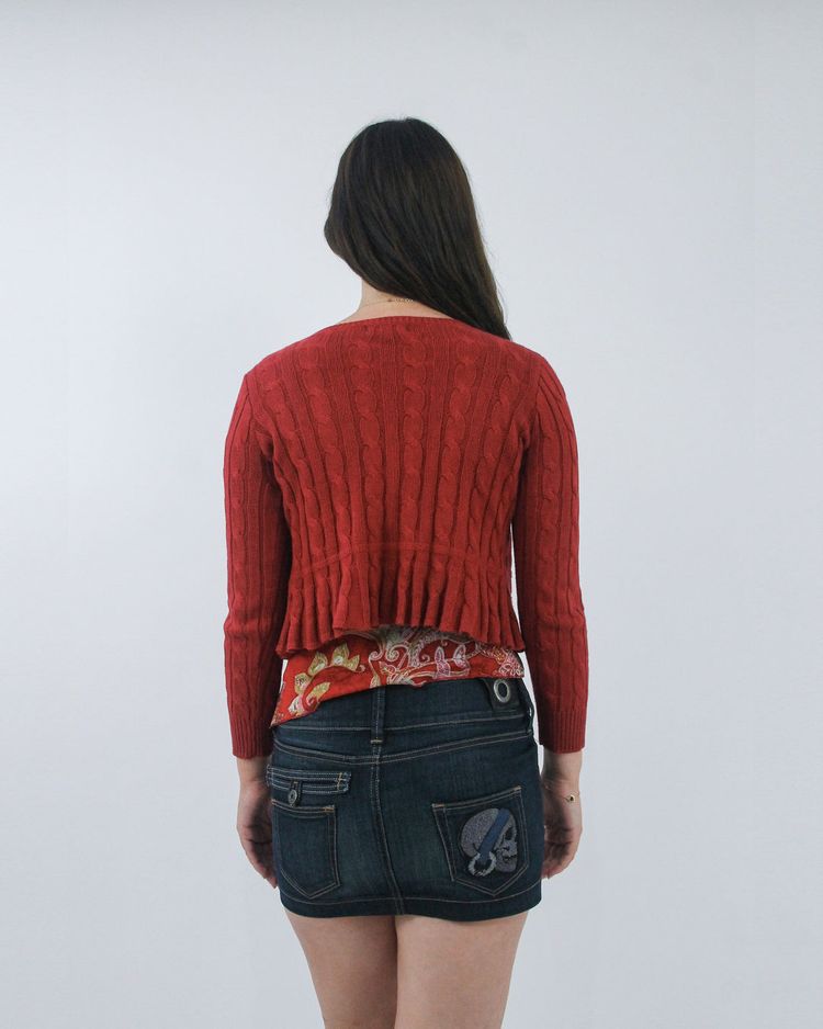 gilmore girls | medium red ralph lauren fringe cropped cardigan 4